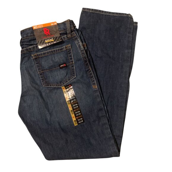 NWT Ariat Jeans Mens 36x38 Blue Loose Straight Leg Fit M3 FR Cat 2 Work - Picture 1 of 16